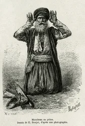 Moslimgebeden. Gravure door E. Ronjat, illustratie van La Syria d