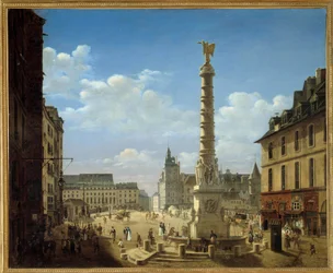 Het plein en de fontein van Chatelet. Schilderij door Etienne Bouhot. 1810. Parijs, Musée Carnavalet