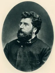 Portret van George Bizet (1838-1875) Franse componist - Fotogravure van een foto door Etienne Carjat (1828-1906) - Componist Georges Bizet - Fotogravure