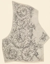 De rugplaat van een paradepantser, c.1557 (pentekening)