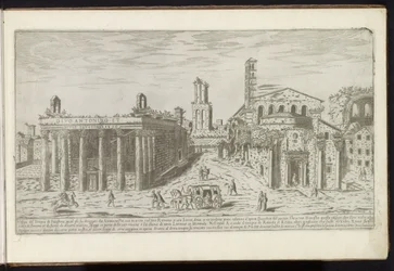 Ruïne van de Tempel van Antoninus en Faustina en de Tempel van Romulus op het Forum Romanum