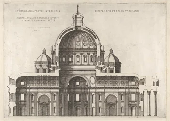 Speculum Romanae Magnificentiae: Lengtedoorsnede die het interieur van de Sint-Pietersbasiliek toont