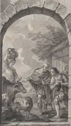 De kapel van de Enfants-Trouvés in Parijs: Groep herders voor een hut