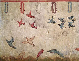 Een vogelvlucht (detail van fresco, 530 v.Chr.)