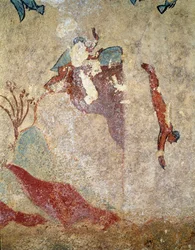 Een duiker. (detail van fresco, 520-510 v.Chr.)