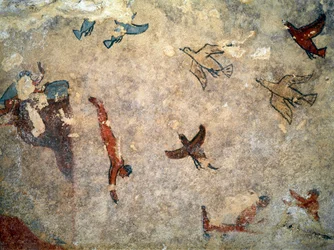 Een duiker. (detail van fresco, 520-510 v.Chr.)