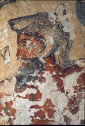 Aita (Eiza), Etruskische god van het hiernamaals, met een wolvenkap (detail)