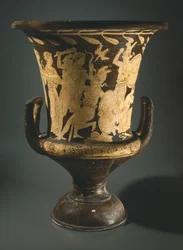 Calyx-krater (grote vaas). Roodfigurige keramiek uit Perugia (Umbrië). Etruskische beschaving, 4e eeuw v.Chr.