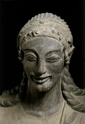ETRUSKISCHE KUNST: Apollo (detail). c. 510-490 VC. Van Veius, heiligdom o..., c. 510-490 VC. (terracotta)