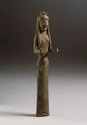 Etruskische kunst: figuur van offergever. Bronzen beeld, Italië 550 v.Chr. Florence, Museo Archeologico