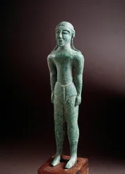 Etruskische beschaving: kouros bronzen beeld, uit Castello bij Florence, Italië, 550 v.Chr., Dim 15 cm