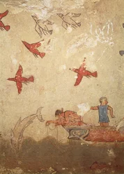 Vissersboot, uit het Graf van Jacht en Visserij, c.520-10 v.Chr. (muurschildering)