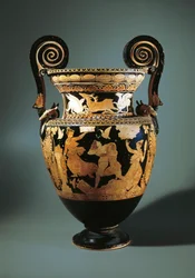 Italië, Lazio, Civita Castellana, Roodfigurige volute krater die Peleus afbeeldt die Thetis ontvoert, geschilderd door Aurora-schilder, 360/340 v.Chr.