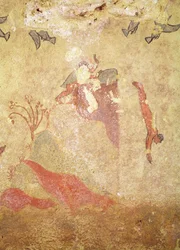 Rots en duikers, uit het Graf van Jagen en Vissen, c.520-10 v.Chr. (muurschildering)