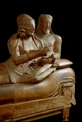 Sarcophagus van de bruiden. Gesneden groep terracotta uit Cerveteri, 6e eeuw v.Chr.
