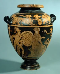 Stamnos, roodfigurige aardewerk uit Vulci (Lazio). Etruskische Beschaving, 4e eeuw v.Chr.