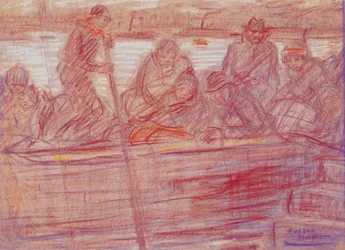Vluchtelingen (met moeder Van Mieghem) op de veerboot