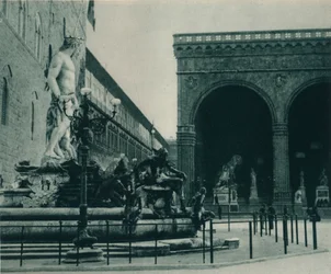 Fontein van Neptunus door Bartolomeo Ammanati en de Loggia dei Lanzi, Florence, Italië