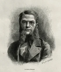 Portret van Dr. Harmand, gravure door Eugene Burnand, ter illustratie van het verhaal van Laos en de wilde bevolkingen van Indochina door Dr. Harmand, in 1877, gepubliceerd in de tour du monde, onder leiding van Edouard Charton