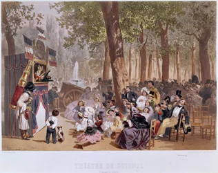 Het Guignol Theater op de Champs Elysees, 1856