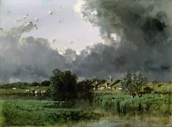 Dorp aan de rand van een vijver, 1849