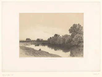Rivierlandschap met vissers bij avondlicht