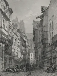 Pittoreske en Romantische Reizen in het Oude Frankrijk. Bretagne: Grote Oude Straat in Nantes