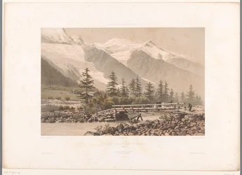 Zicht op de vallei van Chamonix met de rivier de Arve
