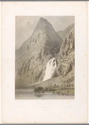Zicht op de waterval van Pissevache (Gezichten in Zwitserland en Savoye)
