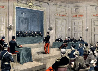 Kapitein Alfred Dreyfus voor de krijgsraad