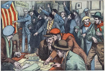 Catalaanse separatisten bereiden hun complot voor in Parijs. Illustratie van Damblans. In 
