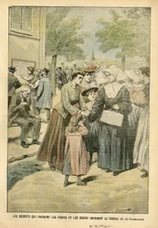 Illustratie van Eugene Damblans (1865-1945) in Le Pelerin, 24/07/04 - Decreten die broeders en zusters verdrijven verontwaardigen het volk