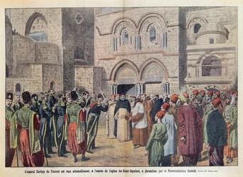De ontvangst van admiraal Dartige du Fournet (1856-1940) in de Heilig Grafkerk in Jeruzalem, illustratie uit 