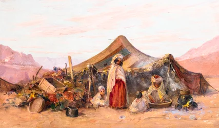 Nomadenkamp in het zuiden van Algerije (olieverf op hout)