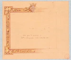Ontwerp van de kroonlijst voor het portret van Mademoiselle de Montpensier, door Eugène Emmanuel Viollet-Le-Duc (1814-1879), aquareltekening