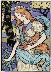 Kunst. Vrouwen in art-nouveaustijl. Illustratie van E. Grasset, Frankrijk, ca. 1890