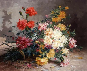 Boeket anjers. Schilderij van Eugene Henri Cauchois (1850-1911) Privécollectie.
