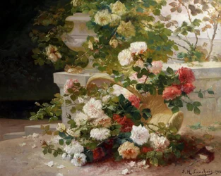Mand met rozen. Schilderij van Eugene Henri Cauchois (1850-1911) Privécollectie.