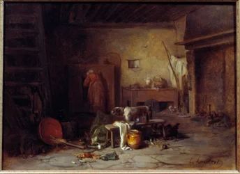 Keukeninterieur in Nohant Keuken van het huis van George Sand (Aurore Dupin, Baronne Dudevant) (1804-1876) (?). schilderij door Eugène Lambert (1825-1900) 19e eeuw Parijs, Museum van het Romantische Leven