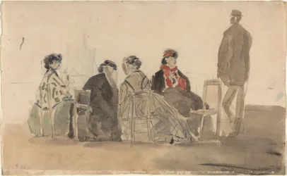 Vier Dames Zittend in Trouville