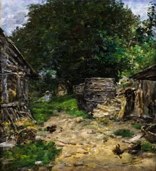 Landschap. Interieur van een boerderij