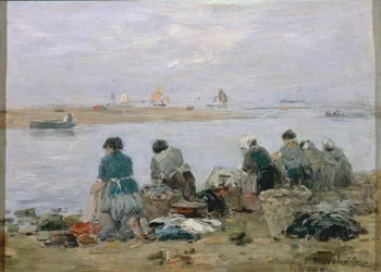 Wasvrouwen aan de oevers van de Touques bij Trouville