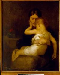 Het zieke kind (mevrouw Eugène Carrière en haar zoon Léon), 1885, afmetingen 1 x 0,8 m, Parijs, Musée d