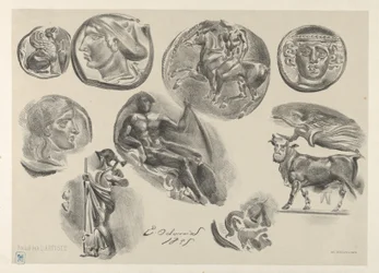 Blad met negen antieke munten, 1825