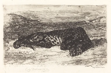 Slapende tijger in de woestijn, ca. 1830