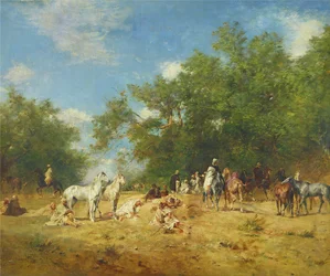 Arabische ruiters rusten in het bos, 1868