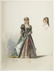 Btv1b84558104 55 - Saint-Saëns - Henry VIII - Kostuummodellen - Lacoste - 55. Kostuum en hoofdtooi