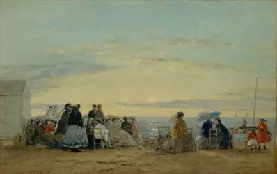 Op het strand, zonsondergang