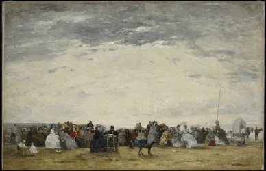 Vakantiegangers op het strand van Trouville