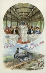 Suchard cacao drinken in de eetwagen van een trein